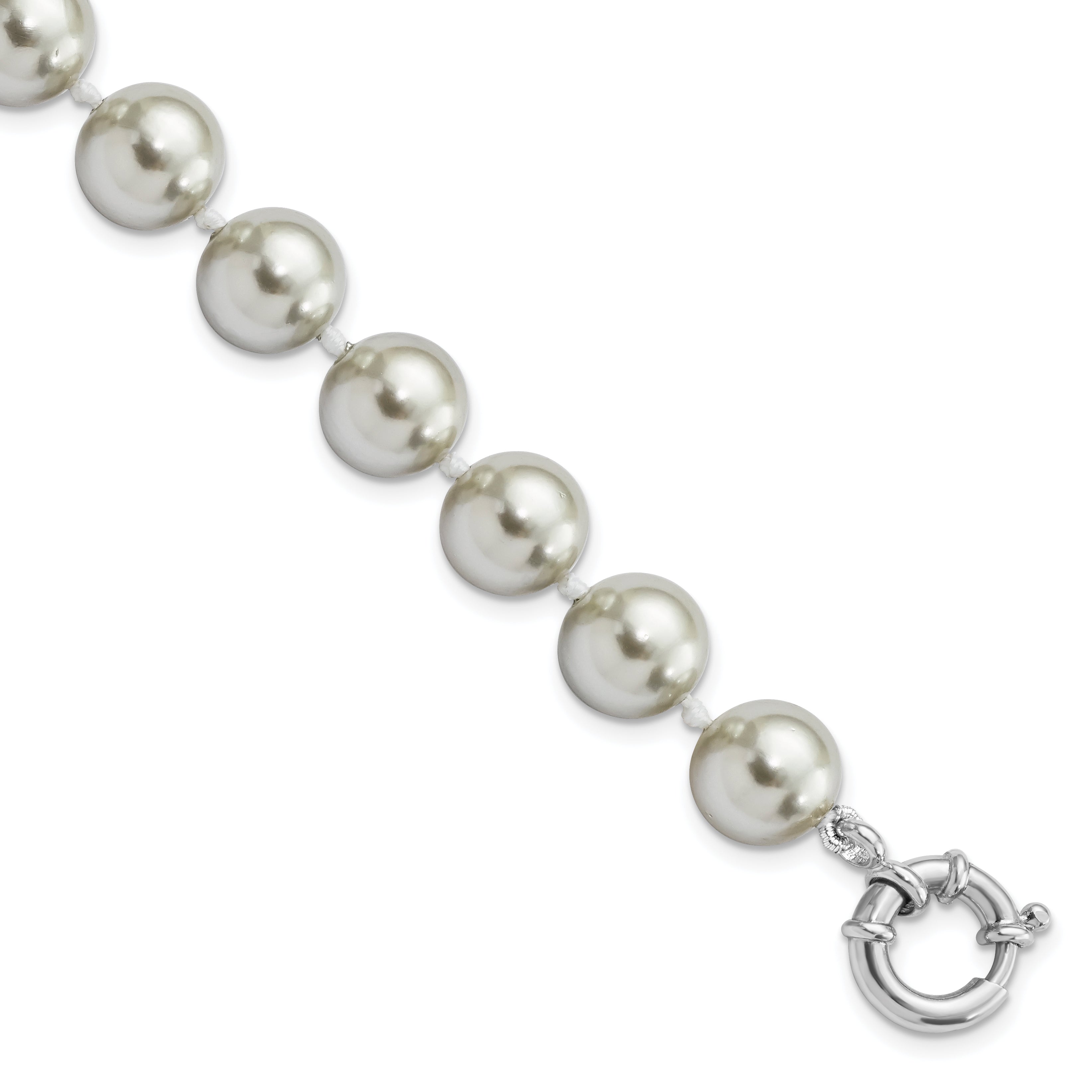 7.5 Inch Majestik Sterling Silver Rhodium-Plated 10-11mm Grey Imitation Shell Pearl Hand-Knotted Bracelet
