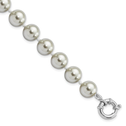 7.5 Inch Majestik Sterling Silver Rhodium-Plated 10-11mm Grey Imitation Shell Pearl Hand-Knotted Bracelet