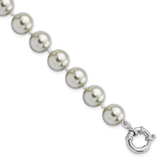 7.5 Inch Majestik Sterling Silver Rhodium-Plated 10-11mm Grey Imitation Shell Pearl Hand-Knotted Bracelet