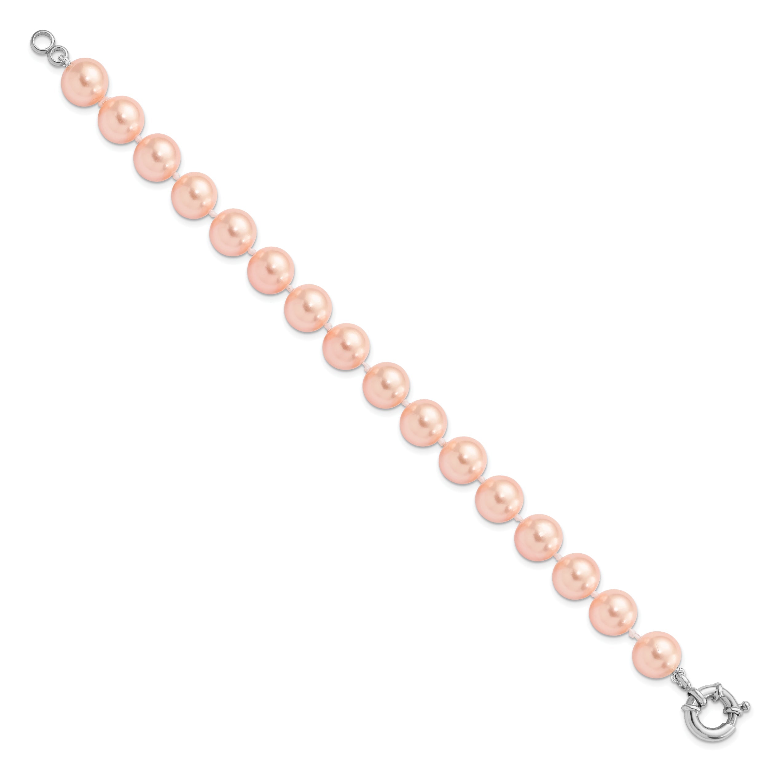 7.5 Inch Majestik Sterling Silver Rhodium-Plated 10-11mm Pink Imitation Shell Pearl Hand-Knotted Bracelet