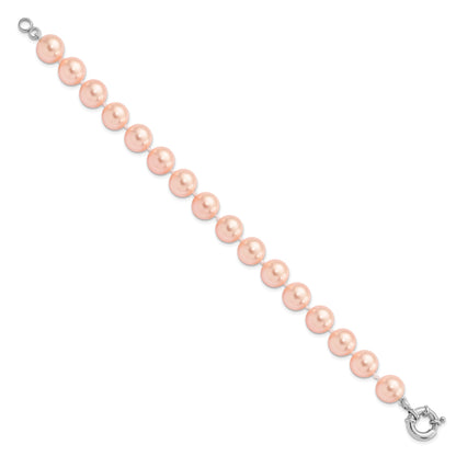 7.5 Inch Majestik Sterling Silver Rhodium-Plated 10-11mm Pink Imitation Shell Pearl Hand-Knotted Bracelet