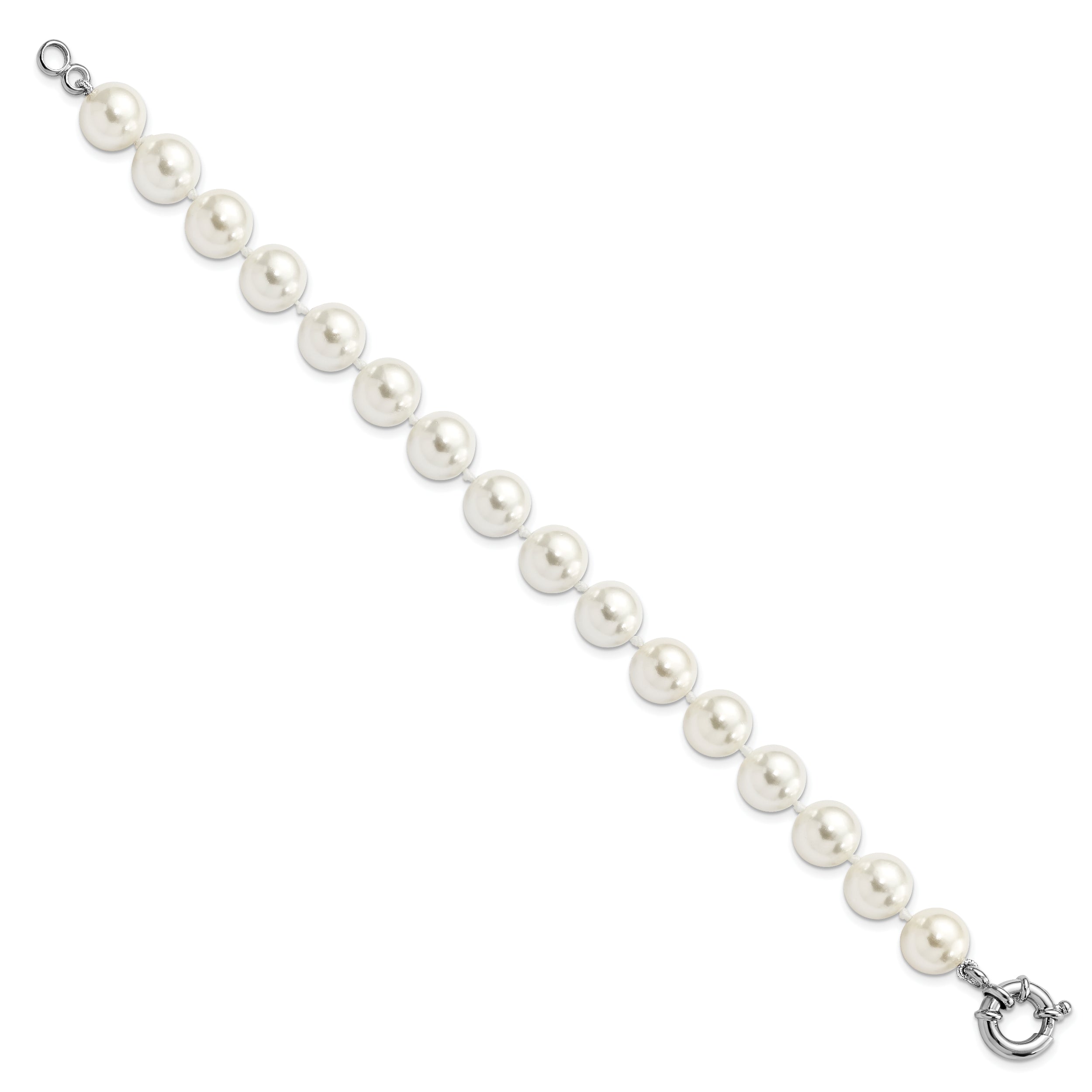 7.5 Inch Majestik Sterling Silver Rhodium-Plated 10-11mm Imitation Shell Pearl Hand-Knotted Bracelet