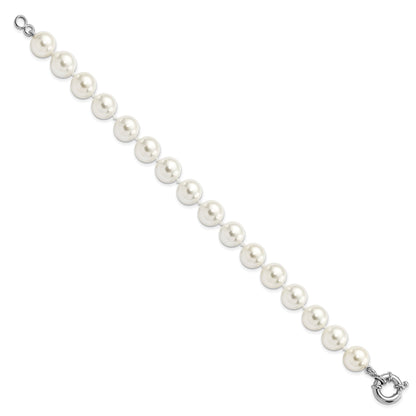 7.5 Inch Majestik Sterling Silver Rhodium-Plated 10-11mm Imitation Shell Pearl Hand-Knotted Bracelet