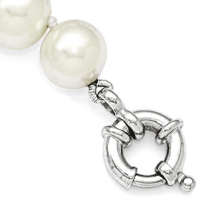 7.5 Inch Majestik Sterling Silver Rhodium-Plated 10-11mm Imitation Shell Pearl Hand-Knotted Bracelet