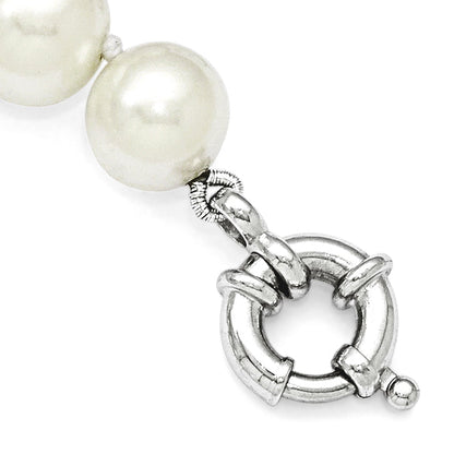 7.5 Inch Majestik Sterling Silver Rhodium-Plated 10-11mm Imitation Shell Pearl Hand-Knotted Bracelet