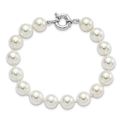 7.5 Inch Majestik Sterling Silver Rhodium-Plated 10-11mm Imitation Shell Pearl Hand-Knotted Bracelet