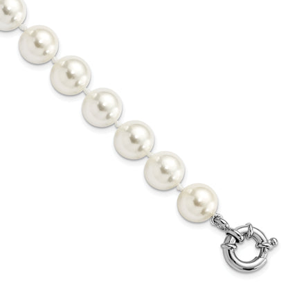7.5 Inch Majestik Sterling Silver Rhodium-Plated 10-11mm Imitation Shell Pearl Hand-Knotted Bracelet