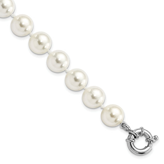 7.5 Inch Majestik Sterling Silver Rhodium-Plated 10-11mm Imitation Shell Pearl Hand-Knotted Bracelet