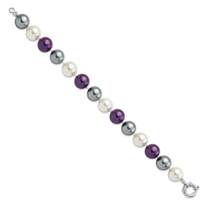7.5 Inch Majestik Sterling Silver Rhodium-Plated 12-13mm Multi-Color Color Imitation Shell Pearl Hand-Knotted Bracelet