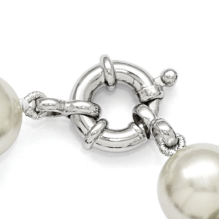 7.5 Inch Majestik Sterling Silver Rhodium-Plated 12-13mm Multi-Color Color Imitation Shell Pearl Hand-Knotted Bracelet