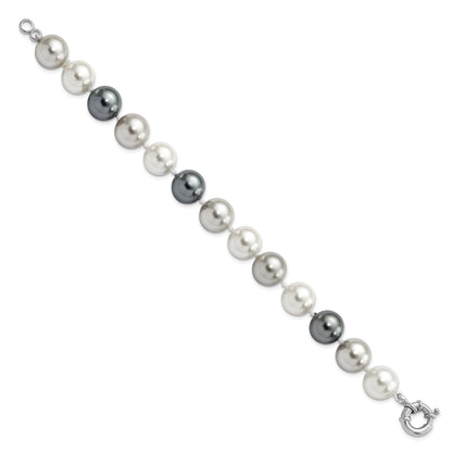 7.5 Inch Majestik Sterling Silver Rhodium-Plated 12-13mm Multi-Color Imitation Shell Pearl Hand-Knotted Bracelet