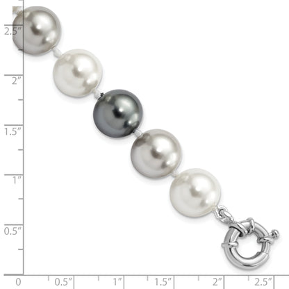 7.5 Inch Majestik Sterling Silver Rhodium-Plated 12-13mm Multi-Color Imitation Shell Pearl Hand-Knotted Bracelet