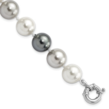 7.5 Inch Majestik Sterling Silver Rhodium-Plated 12-13mm Multi-Color Imitation Shell Pearl Hand-Knotted Bracelet