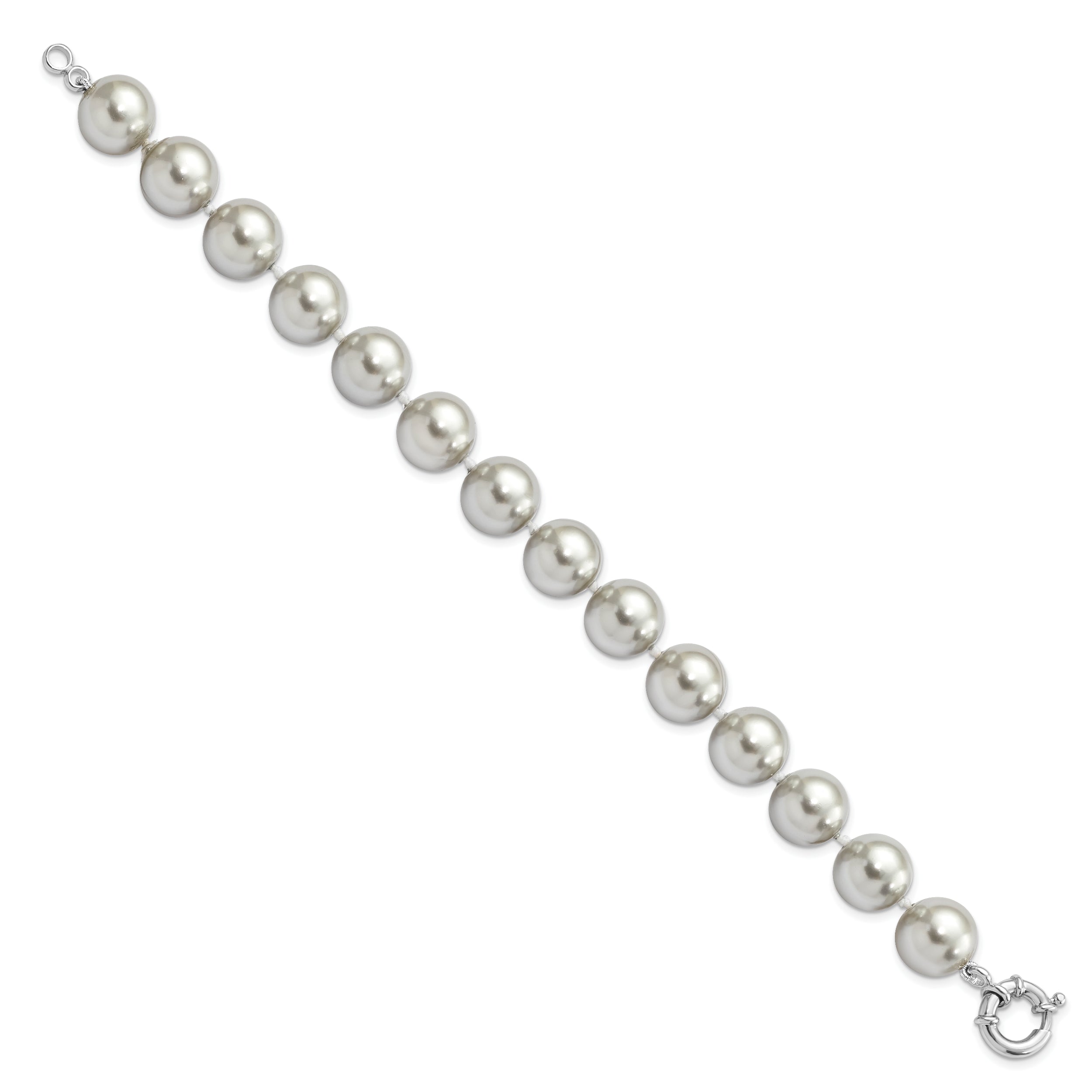 7.5 Inch Majestik Sterling Silver Rhodium-Plated 12-13mm Grey Imitation Shell Pearl Hand-Knotted Bracelet
