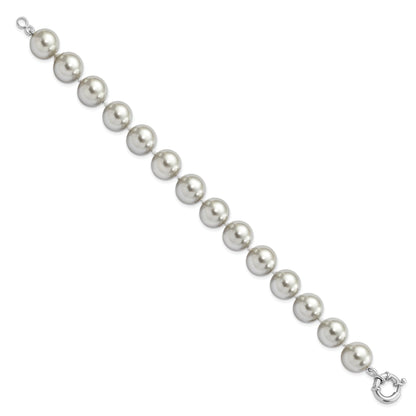 7.5 Inch Majestik Sterling Silver Rhodium-Plated 12-13mm Grey Imitation Shell Pearl Hand-Knotted Bracelet