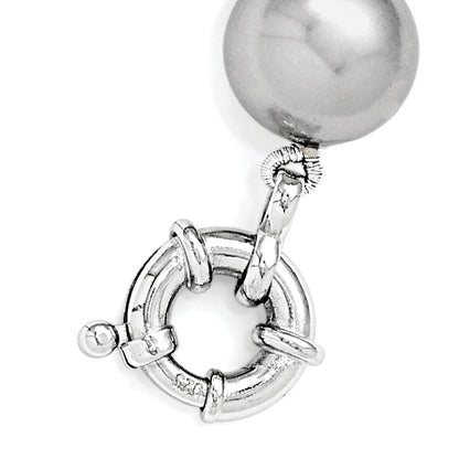 7.5 Inch Majestik Sterling Silver Rhodium-Plated 12-13mm Grey Imitation Shell Pearl Hand-Knotted Bracelet