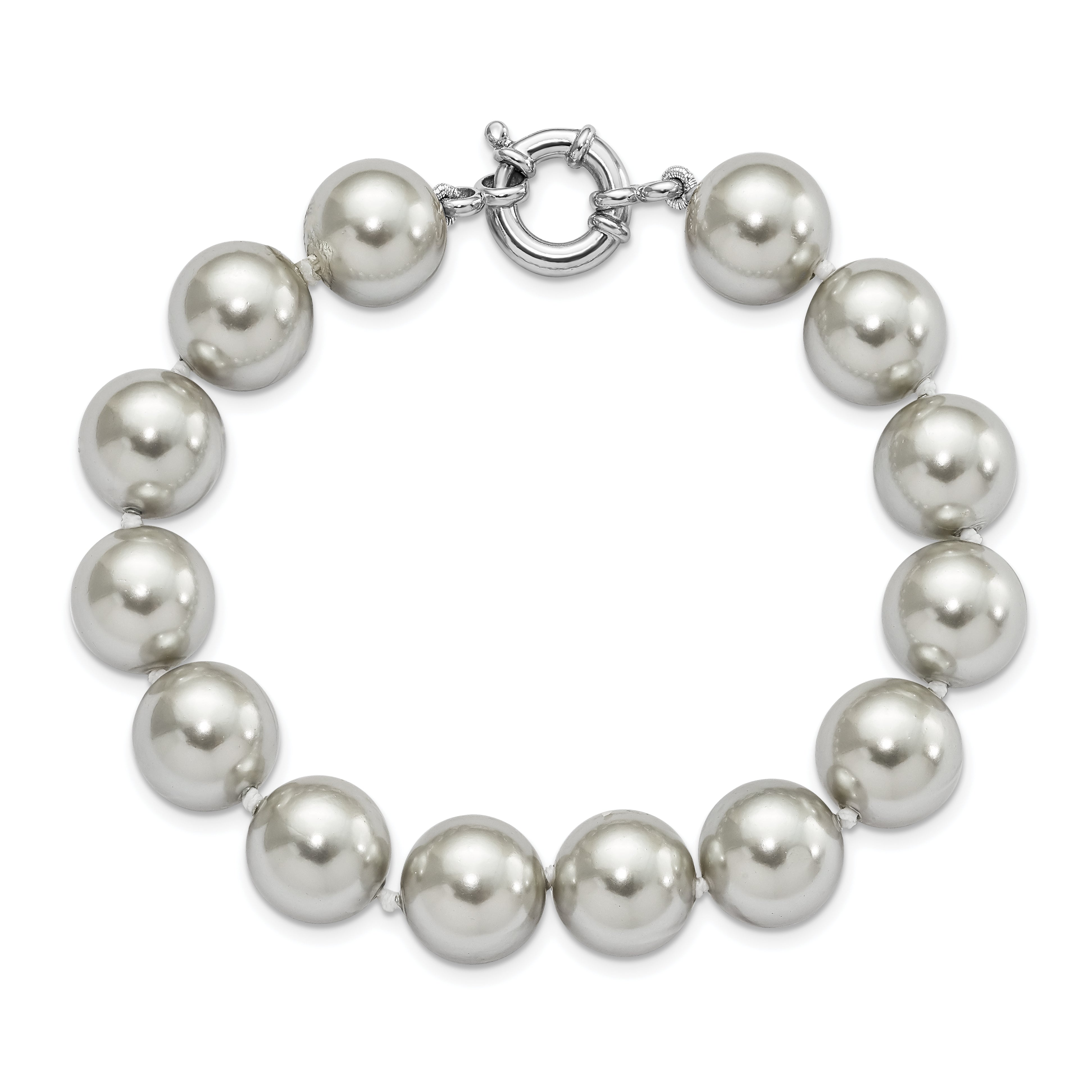 7.5 Inch Majestik Sterling Silver Rhodium-Plated 12-13mm Grey Imitation Shell Pearl Hand-Knotted Bracelet