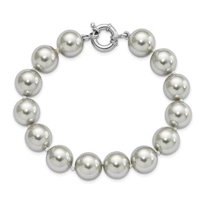 7.5 Inch Majestik Sterling Silver Rhodium-Plated 12-13mm Grey Imitation Shell Pearl Hand-Knotted Bracelet