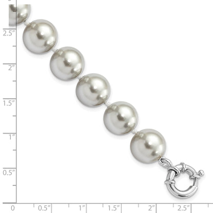 7.5 Inch Majestik Sterling Silver Rhodium-Plated 12-13mm Grey Imitation Shell Pearl Hand-Knotted Bracelet