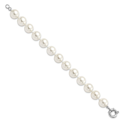Sterling Silver Majestik Rhodium-Plated 12-13mm White Imitation Shell Pearl Hand-Knotted Bracelet