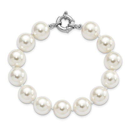 7.5 Inch Majestik Sterling Silver Rhodium-Plated 12-13mm White Imitation Shell Pearl Hand-Knotted Bracelet