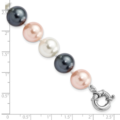 7.5 Inch Majestik Sterling Silver Rhodium-Plated 12-13mm Multi-Color Imitation Shell Pearl Hand-Knotted Bracelet