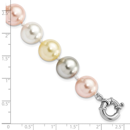 7.5 Inch Majestik Sterling Silver Rhodium-Plated 12-13mm Multi-Color Imitation Shell Pearl Hand-Knotted Bracelet