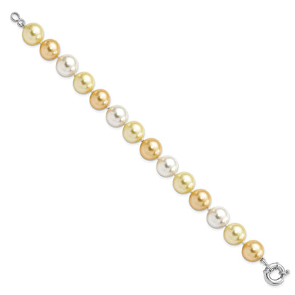 7.5 Inch Majestik Sterling Silver Rhodium-Plated 12-13mm Yellow And White Imitation Shell Pearl Hand-Knotted Bracelet
