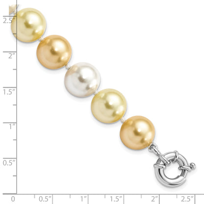 7.5 Inch Majestik Sterling Silver Rhodium-Plated 12-13mm Yellow And White Imitation Shell Pearl Hand-Knotted Bracelet