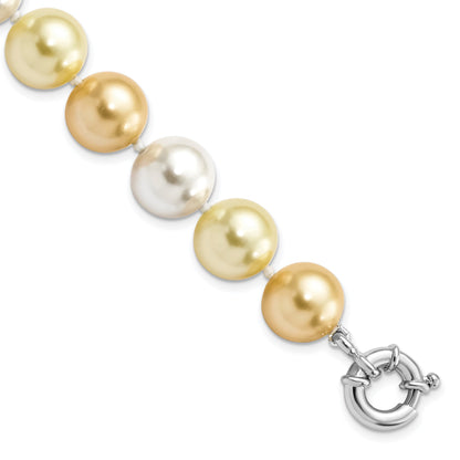 7.5 Inch Majestik Sterling Silver Rhodium-Plated 12-13mm Yellow And White Imitation Shell Pearl Hand-Knotted Bracelet