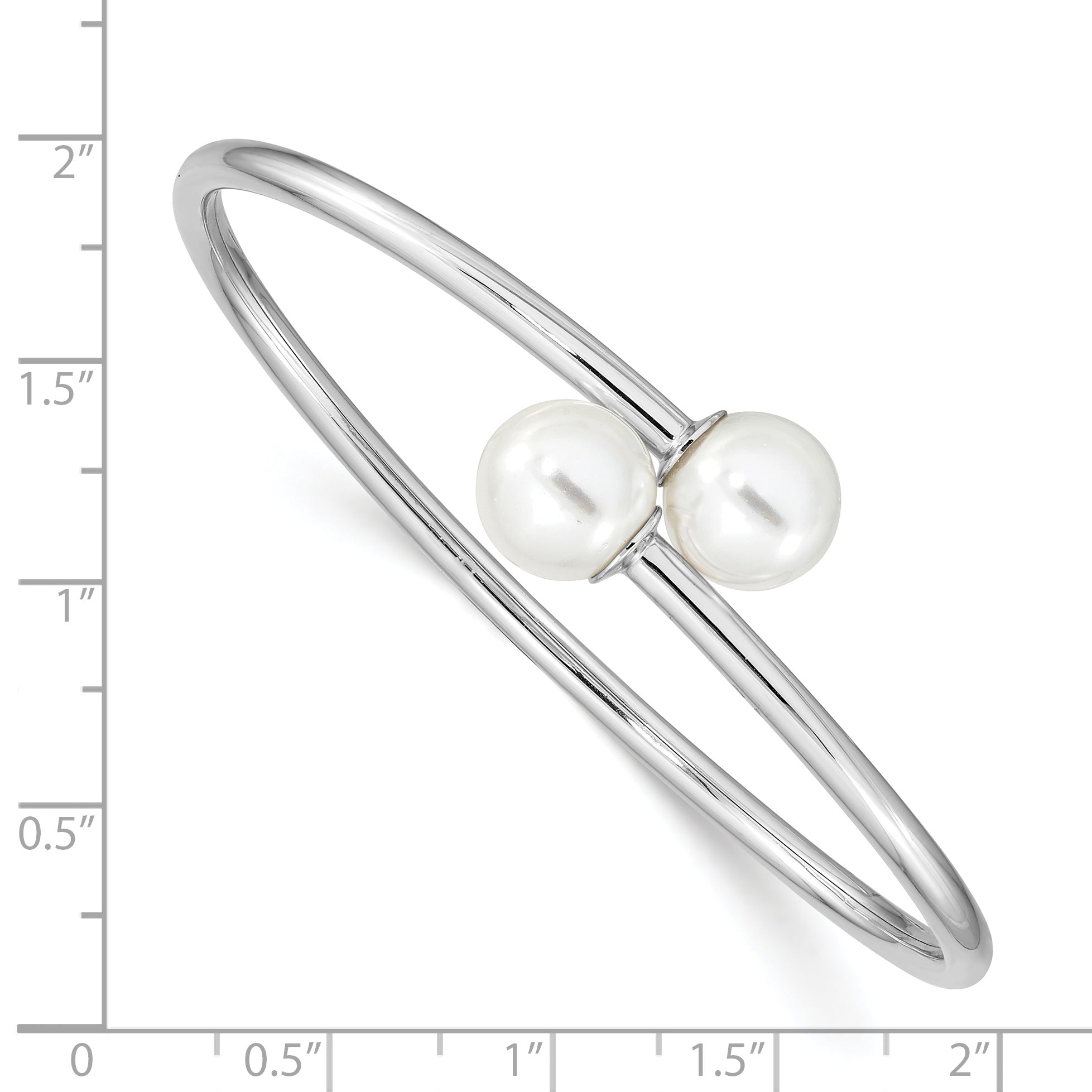 7 Inch Majestik Sterling Silver Rhodium-Plated 10-11mm White Imitation Shell Pearl Bangle Bracelet