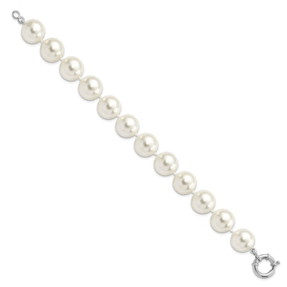 7.5 Inch Majestik Sterling Silver Rhodium-Plated 14-15mm White Imitation Shell Pearl Hand-Knotted Bracelet