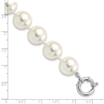 7.5 Inch Majestik Sterling Silver Rhodium-Plated 14-15mm White Imitation Shell Pearl Hand-Knotted Bracelet