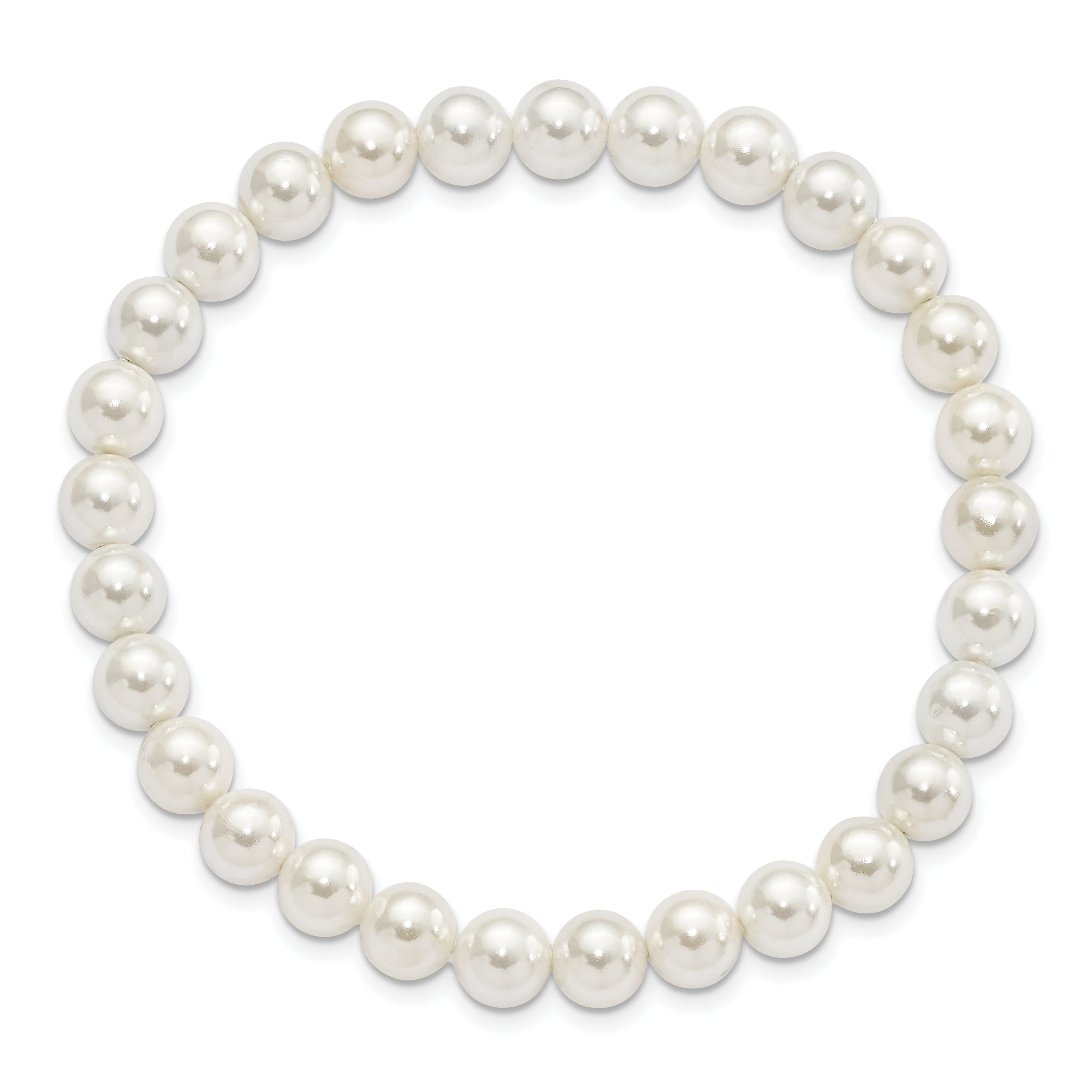 Fashion Majestik 7-8mm White Imitation Shell Pearl Stretch Bracelet
