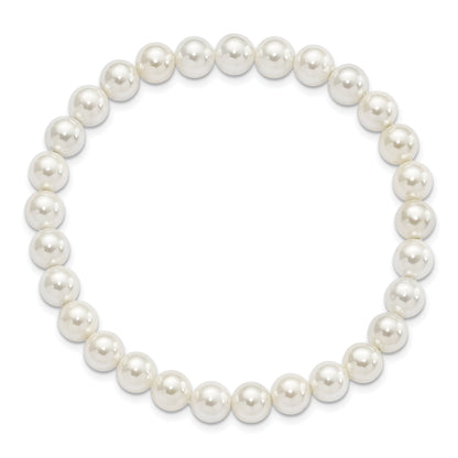 Fashion Majestik 7-8mm White Imitation Shell Pearl Stretch Bracelet