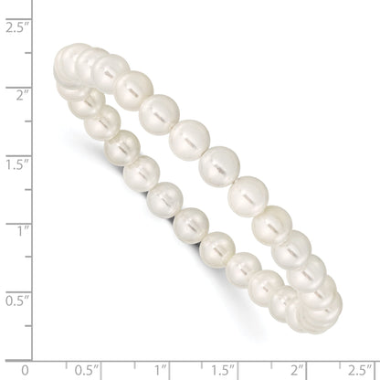 Fashion Majestik 7-8mm White Imitation Shell Pearl Stretch Bracelet