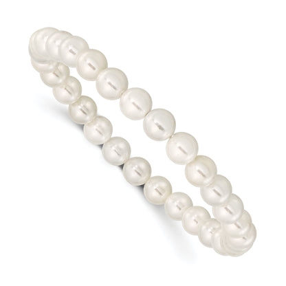 Fashion Majestik 7-8mm White Imitation Shell Pearl Stretch Bracelet