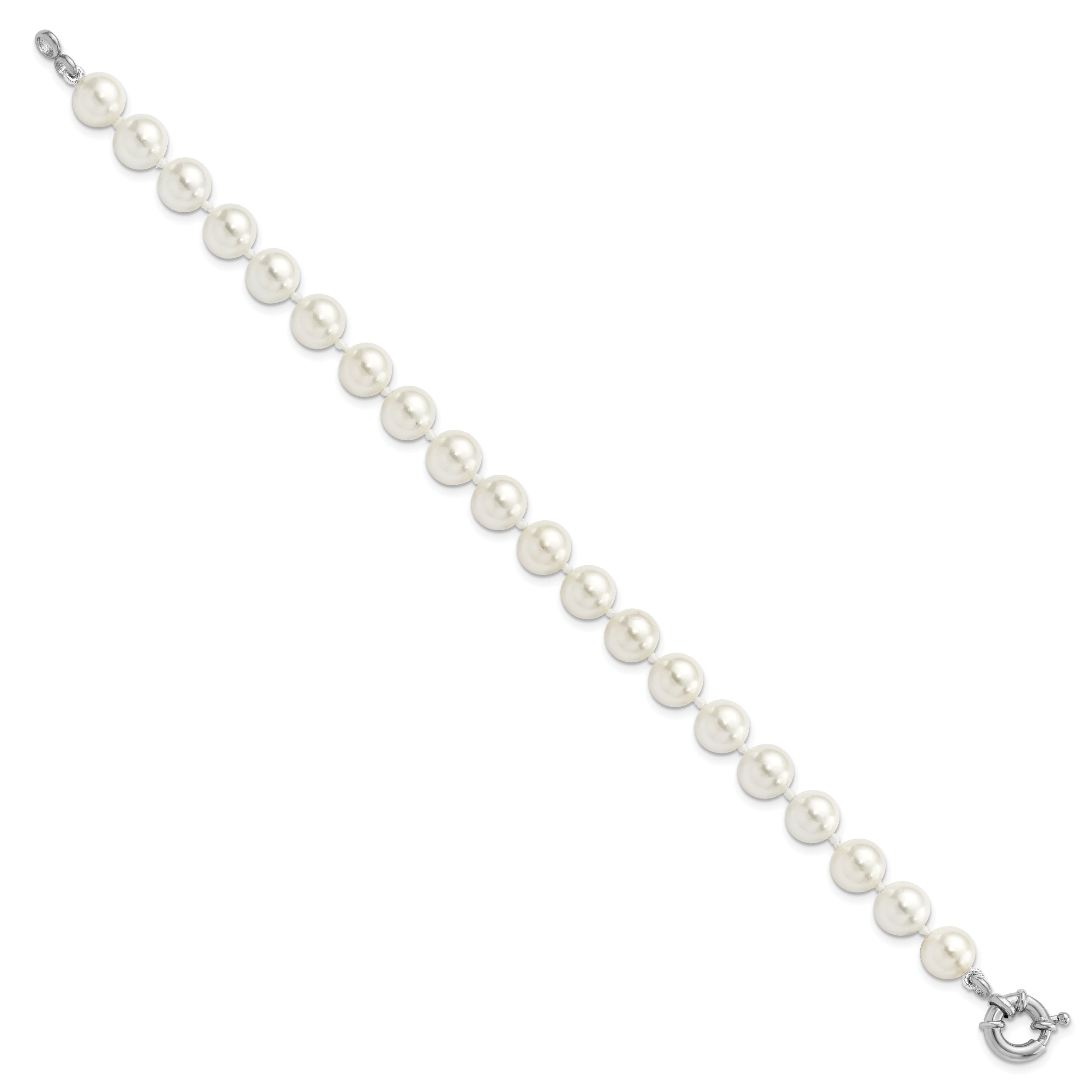 7.5 Inch Majestik Sterling Silver Rhodium-Plated 8-9mm White Imitation Shell Pearl Hand-Knotted Bracelet