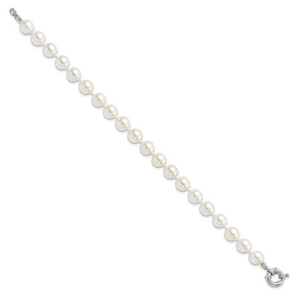 7.5 Inch Majestik Sterling Silver Rhodium-Plated 8-9mm White Imitation Shell Pearl Hand-Knotted Bracelet