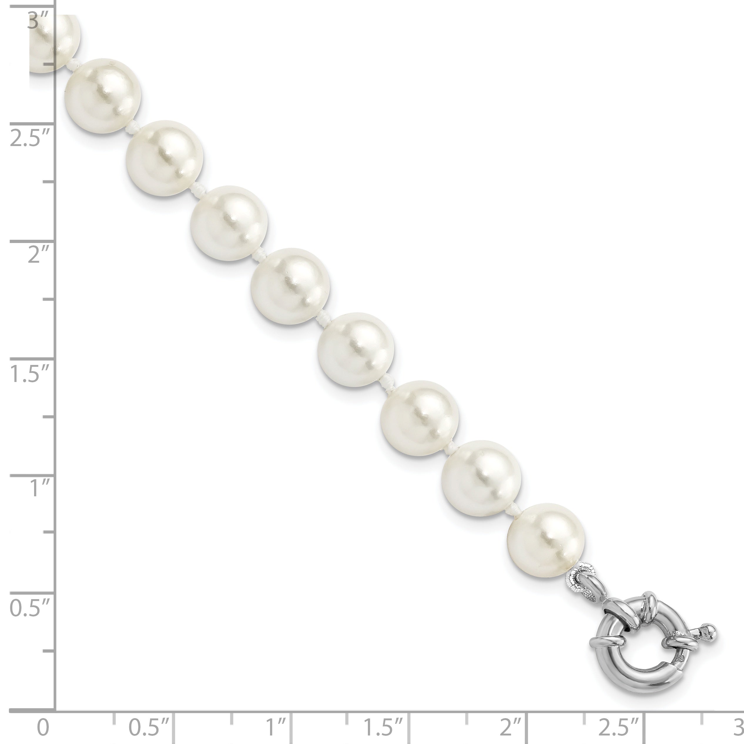 7.5 Inch Majestik Sterling Silver Rhodium-Plated 8-9mm White Imitation Shell Pearl Hand-Knotted Bracelet