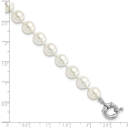 7.5 Inch Majestik Sterling Silver Rhodium-Plated 8-9mm White Imitation Shell Pearl Hand-Knotted Bracelet