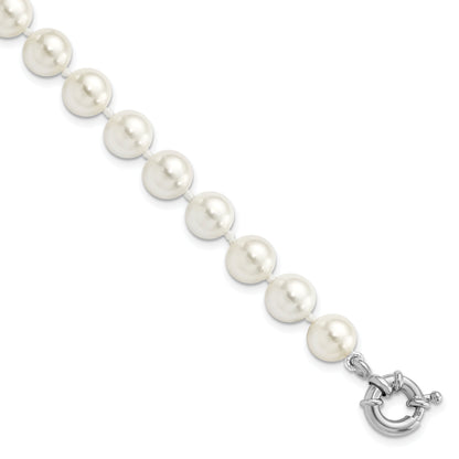 7.5 Inch Majestik Sterling Silver Rhodium-Plated 8-9mm White Imitation Shell Pearl Hand-Knotted Bracelet
