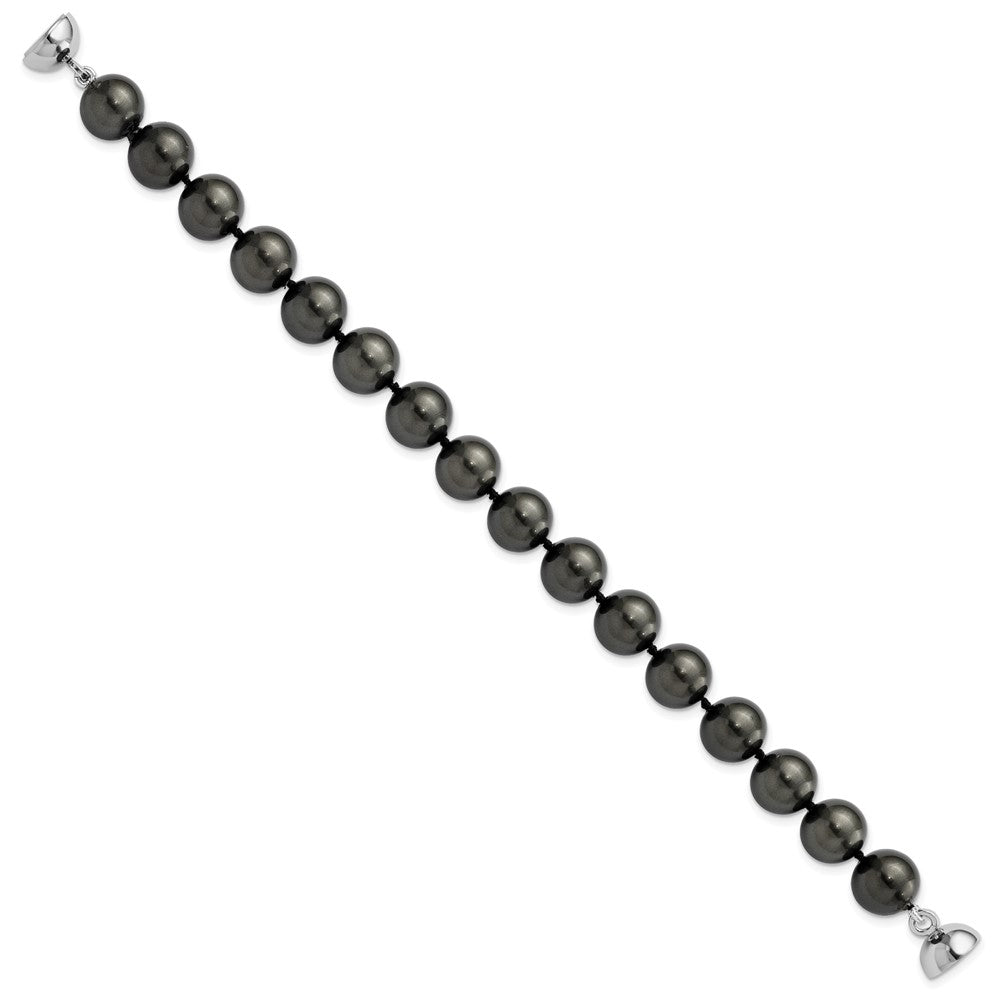 7.5 Inch Majestic Sterling Silver Rhodium-Plated 10-11mm Black Imitation Shell Pearl Hand-Knotted Bracelet