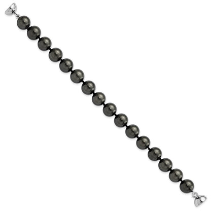 7.5 Inch Majestic Sterling Silver Rhodium-Plated 10-11mm Black Imitation Shell Pearl Hand-Knotted Bracelet