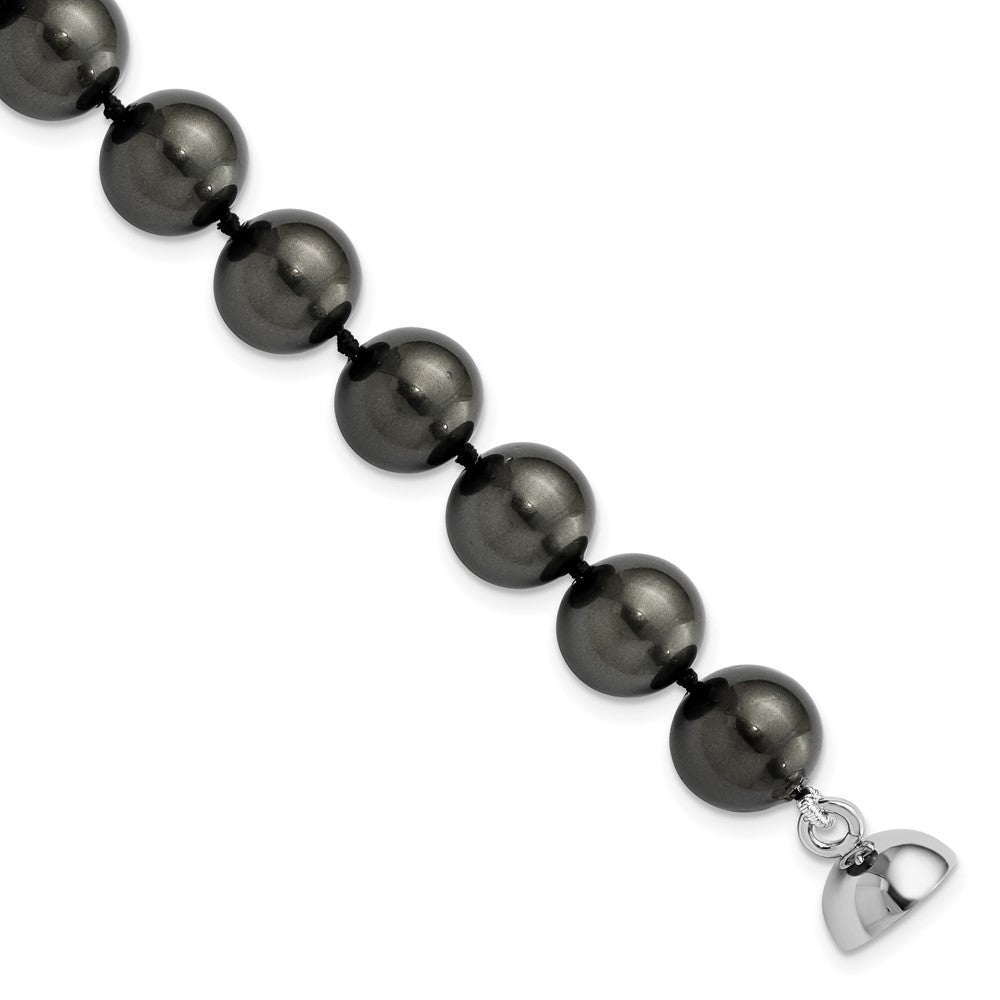 7.5 Inch Majestic Sterling Silver Rhodium-Plated 10-11mm Black Imitation Shell Pearl Hand-Knotted Bracelet