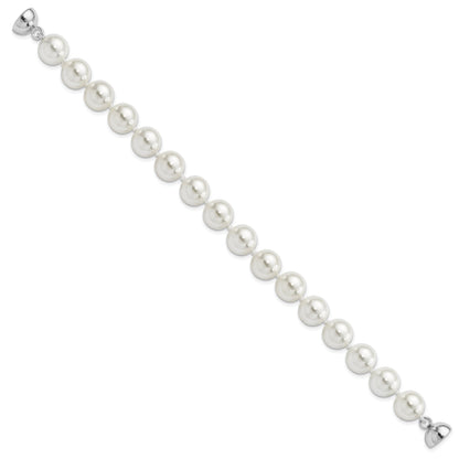 7.5 Inch Majestic Sterling Silver Rhodium-Plated 10-11mm White Imitation Shell Pearl Hand-Knotted Bracelet
