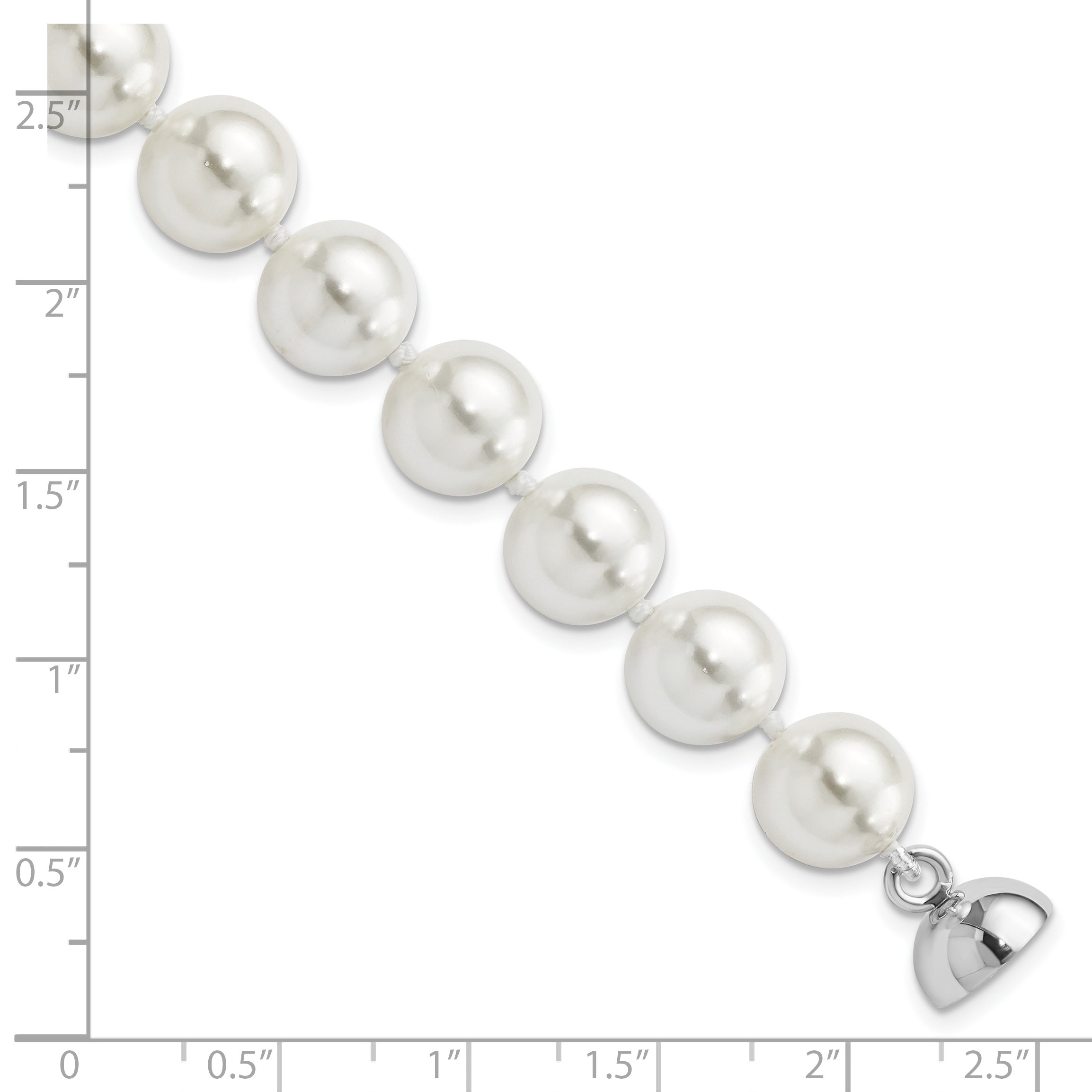 7.5 Inch Majestic Sterling Silver Rhodium-Plated 10-11mm White Imitation Shell Pearl Hand-Knotted Bracelet