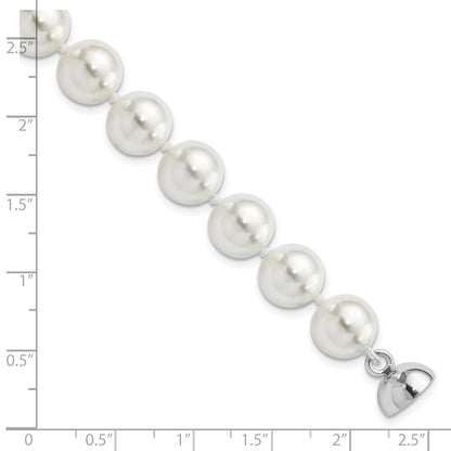 7.5 Inch Majestic Sterling Silver Rhodium-Plated 10-11mm White Imitation Shell Pearl Hand-Knotted Bracelet