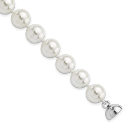 7.5 Inch Majestic Sterling Silver Rhodium-Plated 10-11mm White Imitation Shell Pearl Hand-Knotted Bracelet