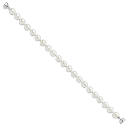 7.5 Inch Majestic Sterling Silver Rhodium-Plated 8-9mm White Imitation Shell Pearl Hand-Knotted Bracelet